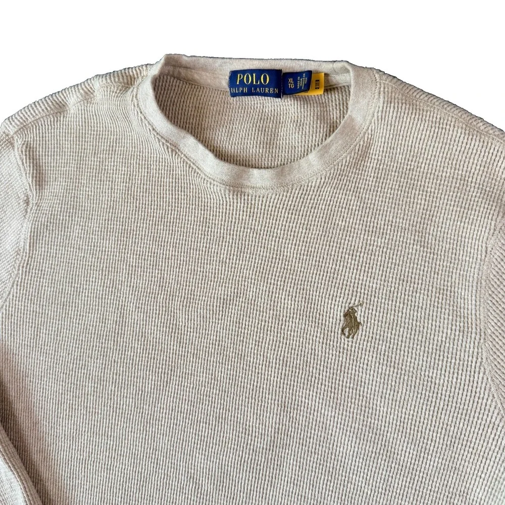 Polo‎ Ralph Lauren Shirt Mens X-Large Beige Waffle Knit Pony Logo Winter READ